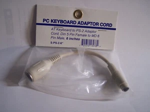6" cable AT to PS2 (Din-5 Female to Mini-Din 6-Pin Male) Keyboard Adapter - Picture 1 of 2