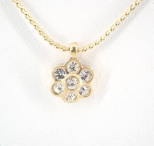 Collana con ciondolo Christian Dior fiore strass tono oro 16 5" usata