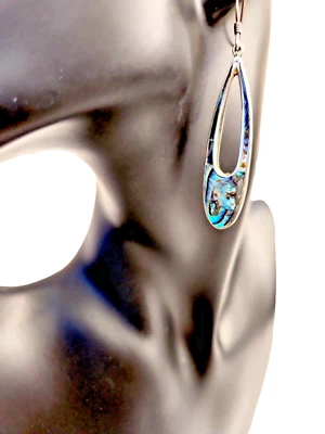 Abalone Seashell  Dangle Earrings 80's Vintage Silver Tone - Изображение 1 из 4