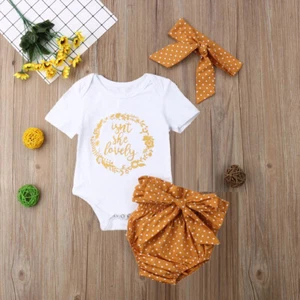 3Pcs Newborn Baby Girl Short Sleeve Romper+Shorts+Headband Bodysuit Outfit - Picture 1 of 9