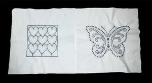 2 Completed Vintage Candlewicking Pieces - 1 Blue Butterfly & 1 Hearts  Finished - Picture 1 of 11
