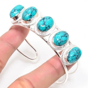 Turquoise Gemstone Handmade 925 Sterling silver Adjustable Cuff Bracelet - Picture 1 of 1