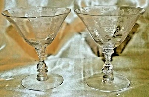 Pair (2) Cambridge Glass Rosepoint Etched Large Wine Sherbet/Dessert Dish 4 3/4" - Picture 1 of 4
