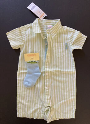 NWT Gymboree Snappy Dresser 6-12 Months Stripe Short Romper & Alligator Socks - Image 1 of 2