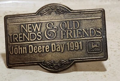 Vintage John Deere Day 1991 New Trends Old Friends Belt Buckle - 3.5" Brass - Image 1 of 4