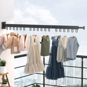 Clothes Drying Rack Laundry Organizer Folding Retractable Wall Mount Hanger - Picture 1 of 30