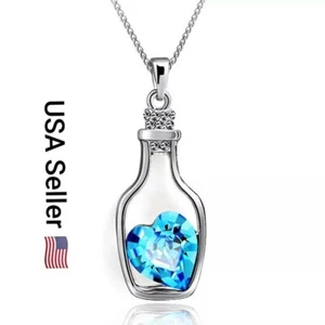 New Fashion Statement Necklace Hollow Drift Bottle Jewelry Crystal Heart Pendant - Picture 1 of 3