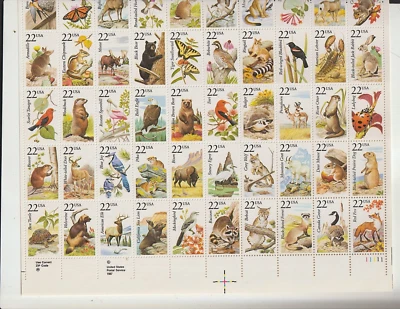 1987 US Scott #2286-2335 22c Wildlife, Sheet of 50 O.G. Mint Condition MNH - Image 1 of 2
