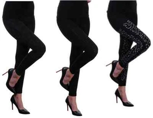 Leggings negros leopardo invierno cálido reino unido 8-16 para damas control térmico - Imagen 1 de 4