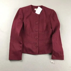 Talbots Jacket Womens 12 Red Woolen Button Up Long Sleeves Collarless NWT - Picture 1 of 10