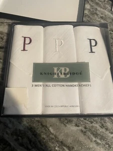 PAÑUELOS BLANCOS HOMBRE - JUEGO DE 3 TRES BORDADOS CON PAQUETE SELLADO "P" INICIAL - Imagen 1 de 3