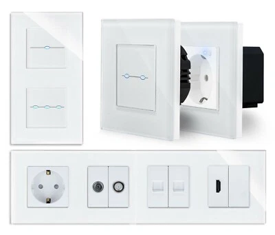 Touch Lichtschalter Steckdose Wechselschalter Taster Wifi Glas Weiß Luxus-Time - Bild 1 von 4