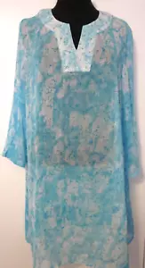 Decorated Original Women Plus 3X Swimsuit Beach Cover-up Aqua~3/4 Sleeve~V-Neck - Picture 1 of 14