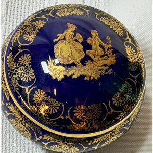 Vintage Limoges Kobaltblau Gold Paar Schmuckschatulle 3" Frankreich - Bild 1 von 6