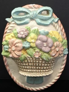 Vintage French Door Knocker Cast Iron Basket of Flowers Farmhouse Country Decor - Picture 1 of 13