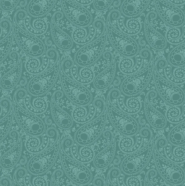 Paisley Fabric, Spirals, Teal Green, Juliette, Wilmington Prints, 29205-474 - Image 1 of 1