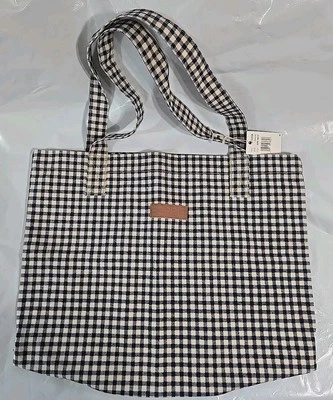 Винтажный ESPRIT холст сумка с короткими ручками темно-синий клетку в полоску новый с ярлыками  - Изображение 1 из 4