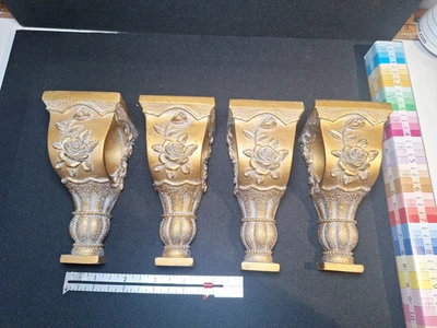 Set 4 Ornate Resin Floral Botanical Roses Gold Corbel Curtain Rod Holder - Image 1 of 4