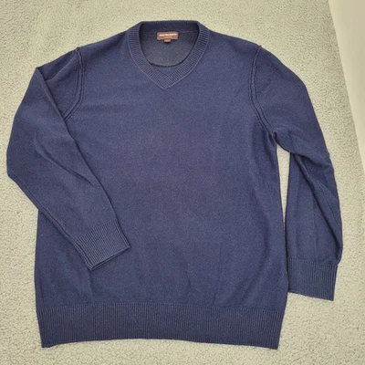 Johnston & Murphy Mens Sweater Large Blue Long Sleeve Wool Blend Vneck - Image 1 of 4