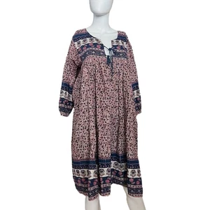 Pink Chicken Jade Pink & Blue Cotton Gauze Lurex Boho Tunic Shift Dress L - Picture 1 of 7