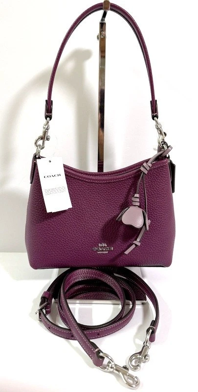 Coach CCF15 Laurel Small Shoulder Bag Flower Charm Purple Pebble Leather