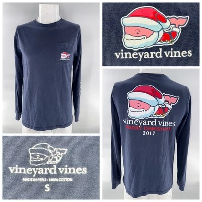 Camiseta de Navidad Vineyard Vines 2017 para hombre S azul algodón mangas largas YGI G5-5 Foto 1 de 4