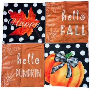 4 Fall Halloween Decor Pillow Covers 18X18 Orange Black Halloween Pumpkin Leaf - Picture 1 of 7