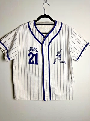 VTG New York Yankees Jersey Men Large #21 Pinstripe White Button Baseball Single - Image 1 of 4