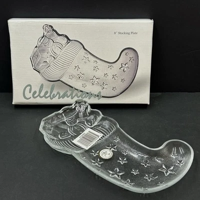 Рождественский чулок стеклянная сервировочная тарелка конфеты блюдо чаша кристально прозрачный 8» - Изображение 1 из 4