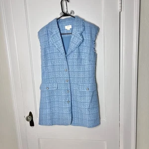 Anthropologie Maeve Sleeveless Baby Blue Tweed Blazer Mini Dress Size 10 NWOT - Picture 1 of 7