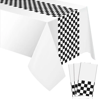 Car Racing Party Decorations, 54x108 Inch Checkerboard Road Tablecloth Set - Image 1 of 4