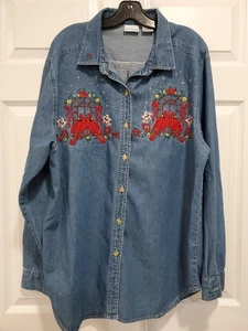 Vintage Bobbie Brooks Jeanshemd Damen XL Chambray Blau Cardinals Urlaub Herbst - Bild 1 von 10