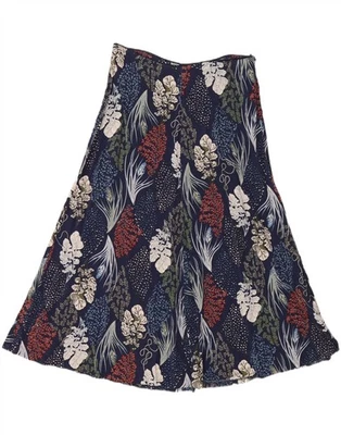 BENETTON Womens A-Line Skirt UK 12 Medium W32 Navy Blue Floral Viscose CQ02 - Image 1 of 3