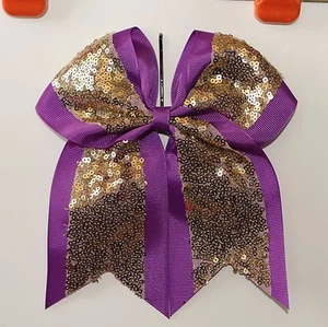 8" lila & gold RIESIGE Cheer Bow, Pailletten Tanz Softball Baseball - Bild 1 von 2