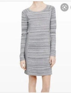 Club Monaco Gray Space Dye Print Knit Dress Long Sleeve Fitted Contrast Dress SS - Picture 1 of 7
