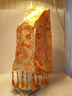 New~**TALBOTS  BEADS TASSELS SCARF**~Size 001~SILK~Orange Floral~66" X 4.5" - Image 1 of 4