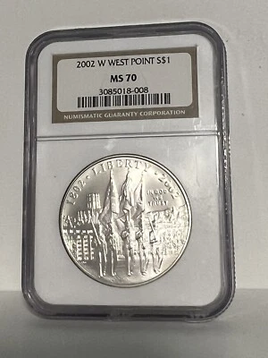 2002 W West Point commemorative silver dollar NGC MS 70 - Image 1 of 2