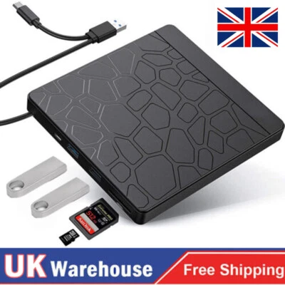 USB 3.0 &Type C External Disc Writer Reader Player CD/DVD ROM Drive Disc Burner - Image 1 of 4