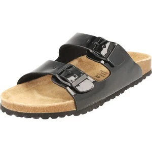 Supersoft Damen Schuhe 274-155 Sandalette Hausschuhe 2er Riemen Schwarz Lack