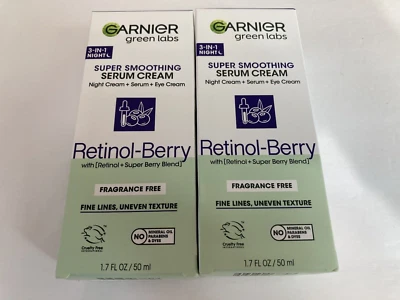 2 Pk 3-in-1 Garnier Green Labs Super Smoothing Serum Cream Retinol Berry New - Image 1 of 4