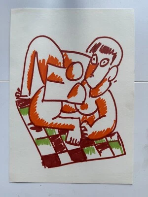 Papel de Estudio Figura Colorida Arte Extraño Abstracto De Colección Posmoderno 12 x 9 Foto 1 de 4