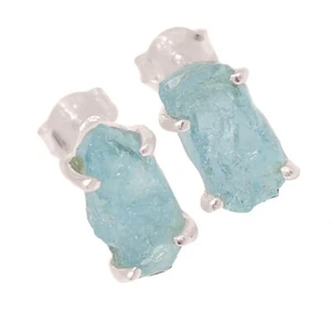 Pendientes de plata de ley 925 en bruto aguamarina natural CE49945 - Imagen 1 de 1