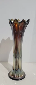 Vintage Fenton Carnival Glass Vase 10" Amethyst & Amber Long Thumbprint Diamond - Picture 1 of 7
