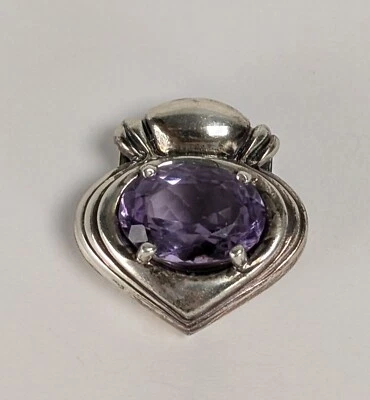 Beautiful Kabana Sterling Silver 925 Purple Amethyst Heart Slide Pendant 1” X  1 - Imagem 1 de 4