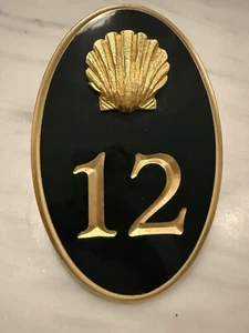 # 12 Address Plaque Carved Wood & Gold Leaf House Number Outdoor Shell Wood Sign - Picture 1 of 5