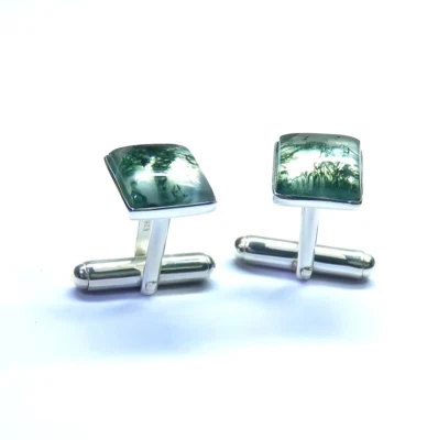 Abotoaduras de prata esterlina 925 pedra preciosa ágata musgo para namorado presente especial - Imagem 1 de 4