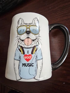 Coffee Mug Hipster French Bulldog " I Woof Music" Signature Housewares 17.5 oz - Picture 1 of 4