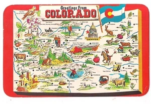 Greetings COLORADO MAP Cities Animals Denver State Symbols CO Postcard 1971 - Picture 1 of 2