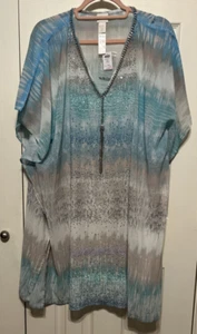 Chico's Aqua, Gray, Ivory Dreaming Python Sequin Cafton Poncho Size L/XL NWT - Picture 1 of 14
