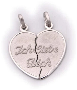 Partner Anhänger Herz echtSilber 925 Ich liebe Dich Neu Sterlingsilber - Picture 1 of 4